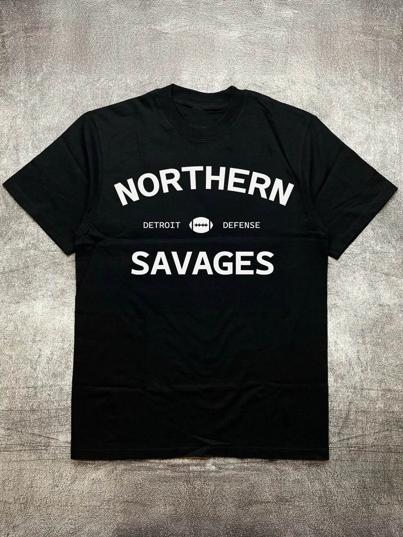 Men's Heat Transfer Print Cotton Round Neck Short Sleeve T-Shirt - Football Defense Theme Slogan Design, Black 200g - findify 2025