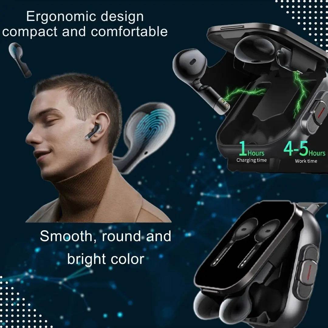 2 in 1 Built-in Smartwatch with Earphone Multi-Sport NFC Call Smart Watch with Earbuds Headphone for iPhone Android Smartphone - findify 2025