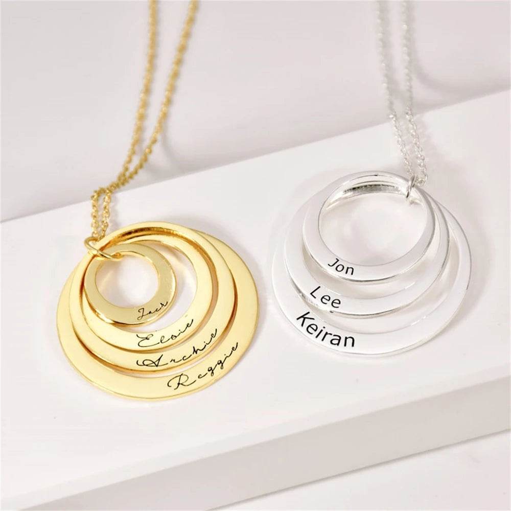 Family Jewelry Engraved Name Circles Necklace Personalized Nameplate Custom Stainless Steel Pendant Necklaces For Women - findify 2025