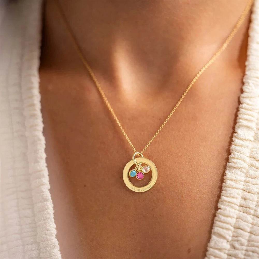 Custom Birthstone Eternal Ring Necklace Personalized Family Jewelry Round Choker Necklaces Stainless Steel Wife Birthday Gif - findify 2025