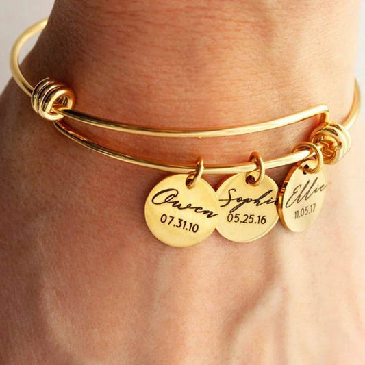 Bangles for Women Personalized Custom Carving 1-4 Names Round Pendant Stainless Steel Friendship Bracelet Jewelry Pulsera Mujer - findify 2025