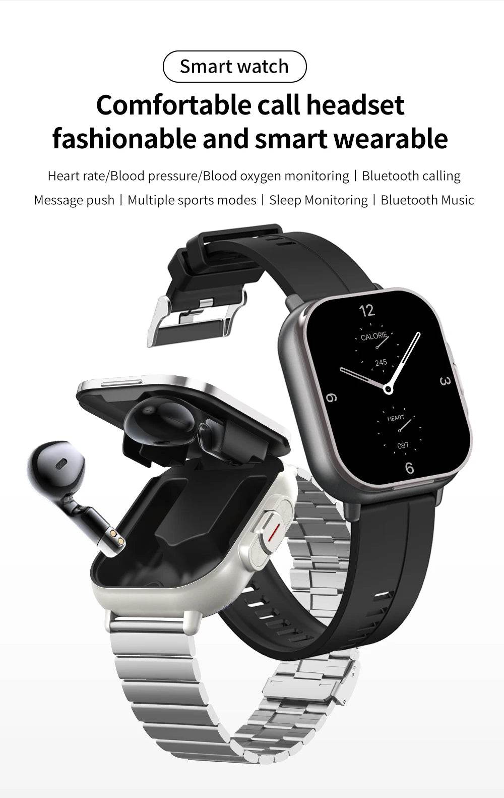 2 in 1 Built-in Smartwatch with Earphone Multi-Sport NFC Call Smart Watch with Earbuds Headphone for iPhone Android Smartphone - findify 2025
