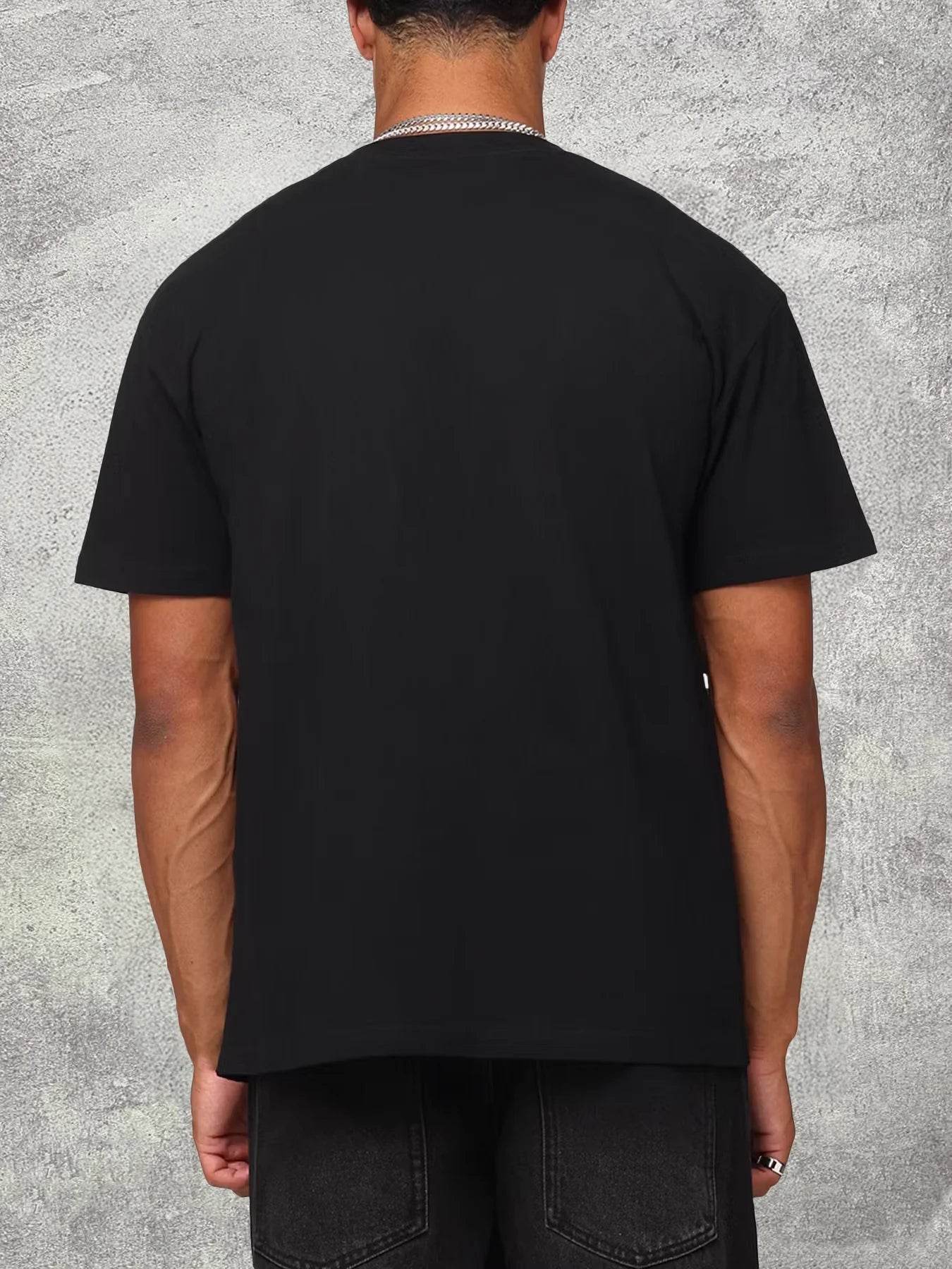 Men's Heat Transfer Print Cotton Round Neck Short Sleeve T-Shirt - Football Defense Theme Slogan Design, Black 200g - findify 2025