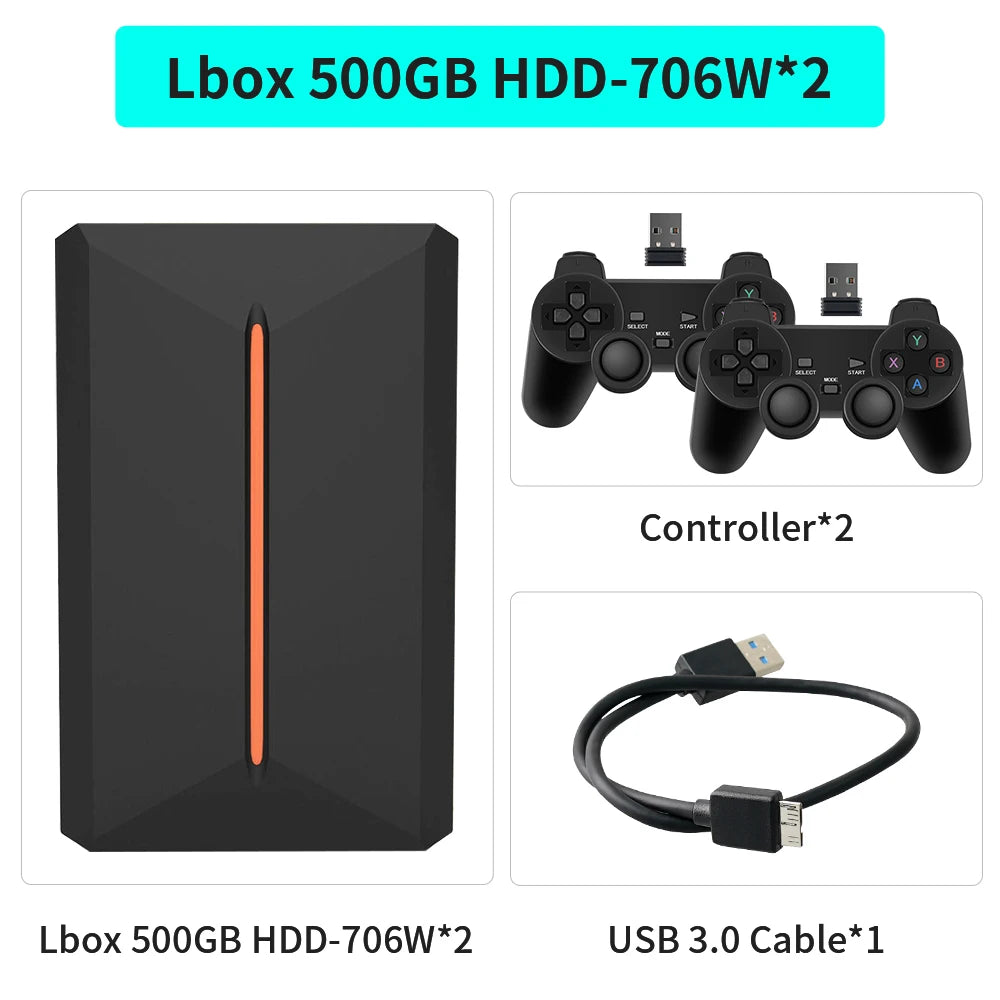 Launchbox OS 500GB Portable Gaming HDD Retro Game Console with 3700+PC/3D Games for PS4/PS3/PS2/PS1/Wii/Wiiu for Wins PC/Laptop
