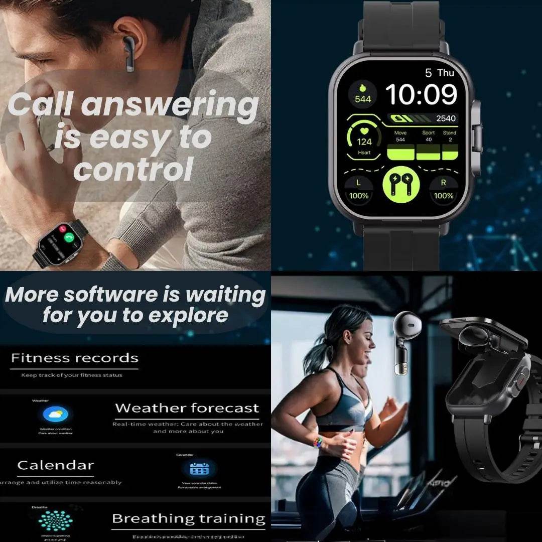2 in 1 Built-in Smartwatch with Earphone Multi-Sport NFC Call Smart Watch with Earbuds Headphone for iPhone Android Smartphone - findify 2025
