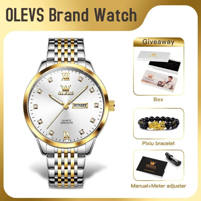 OLEVS 2943 Mens Watch Original Simple Brand Quartz Watch Waterproof Luminous Dual Calendar Display Reloj Watch For Men Gifts - findify 2025