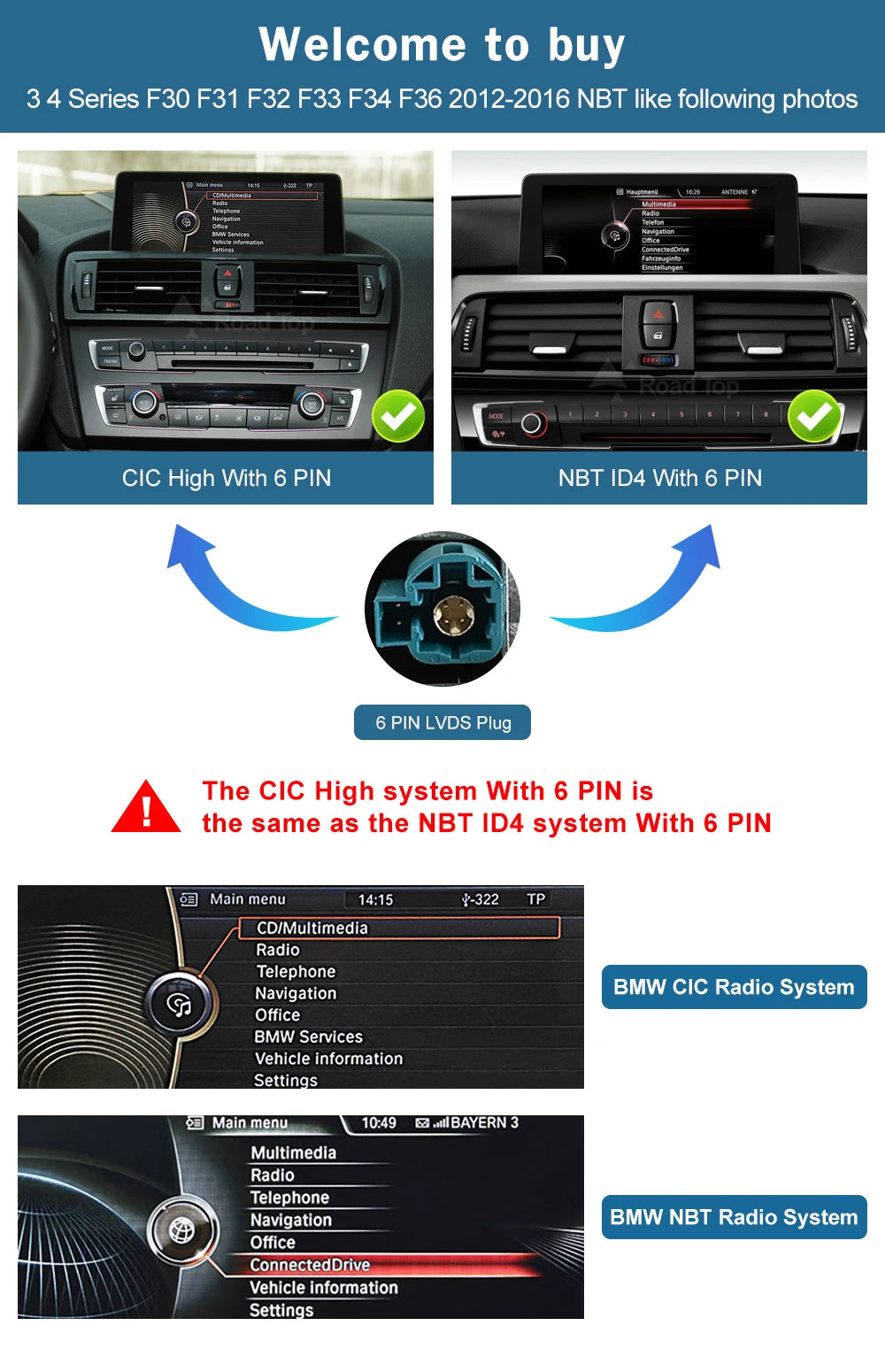 Road Top 1920*720 Wireless Carplay Android Auto Multimedia Display Screen For BMW 3 4 Series F30 F31 F32 F33 F34 F36 NBT