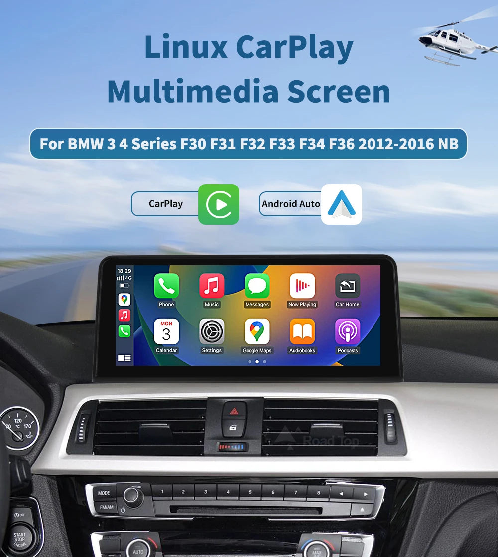 Road Top 1920*720 Wireless Carplay Android Auto Multimedia Display Screen For BMW 3 4 Series F30 F31 F32 F33 F34 F36 NBT