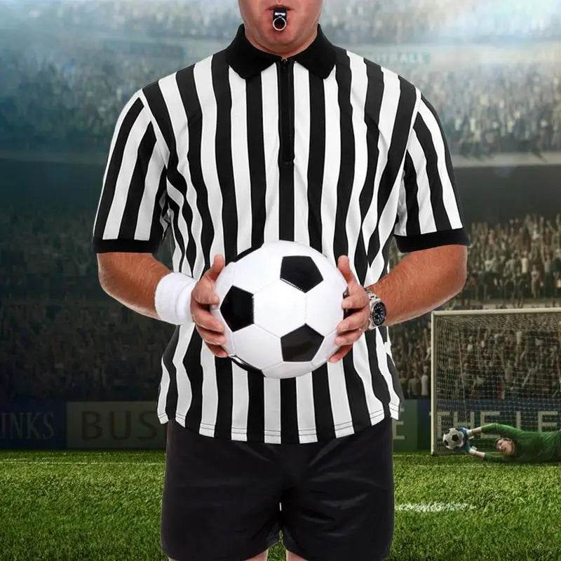 Striped Referee Shirt Men Official Pro-Style Collar Referee Shirt Gym Sporting Soccer Basketball Sports Clothes Striped Shirt - findify 2025