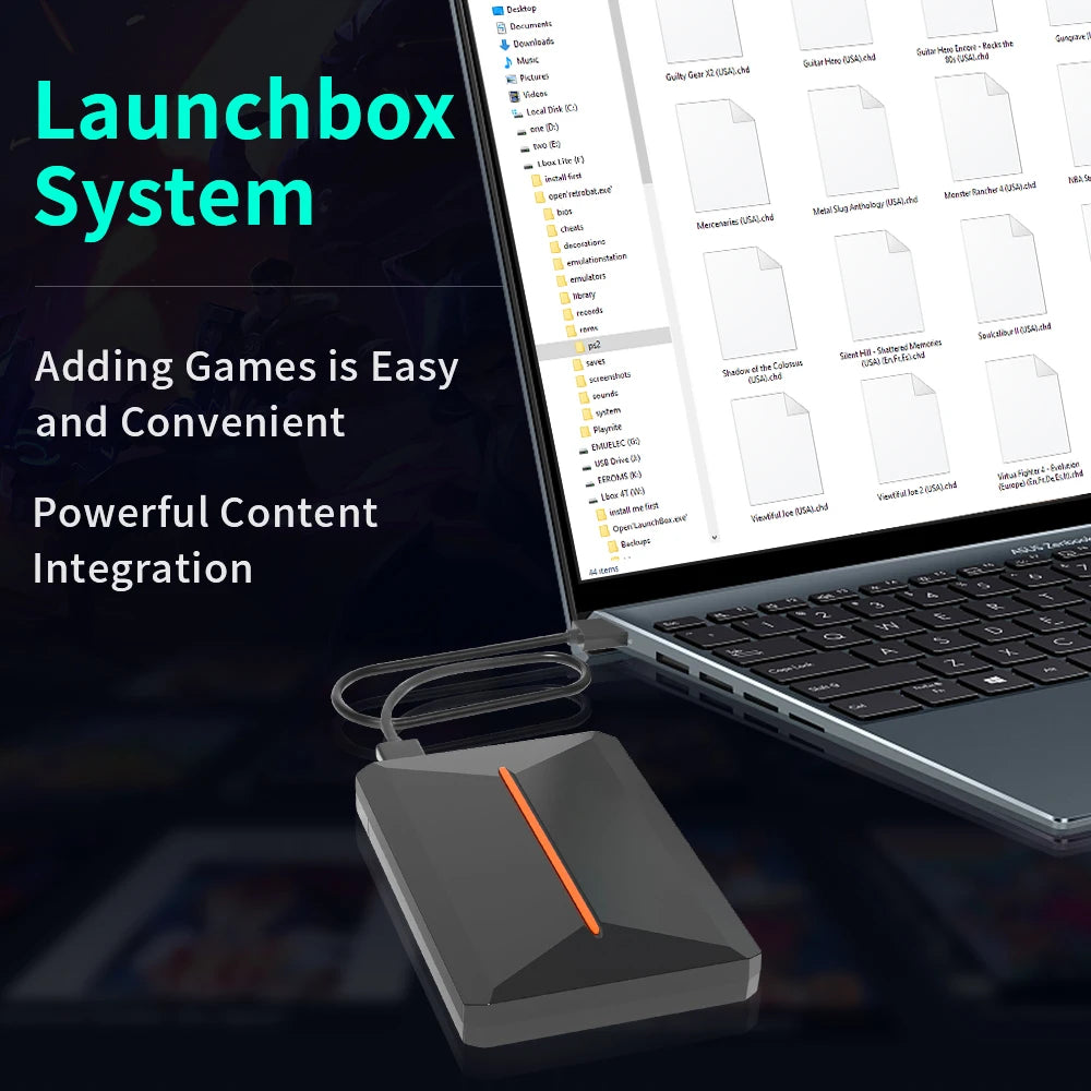 Launchbox OS 500GB Portable Gaming HDD Retro Game Console with 3700+PC/3D Games for PS4/PS3/PS2/PS1/Wii/Wiiu for Wins PC/Laptop