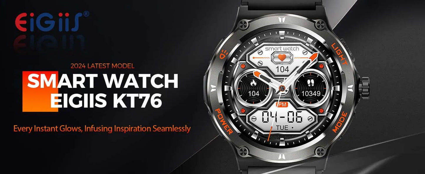 LaNikar Smart Watch 3ATM Waterproof 1.53" New KT76 Men Sport With Compass And LED Flashlight Heart Rate Sleep Analysis Bluetooth