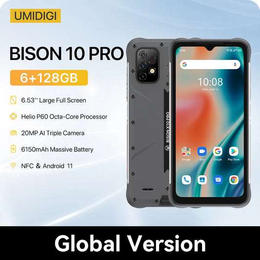 UMIDIGI-BISON X10 Pro Smartphone IP68 IP69K NFC 4GB 128GB  Helio P60 Octa Core 6.53 " 20MP Triple Camera 6150mAh Global Version