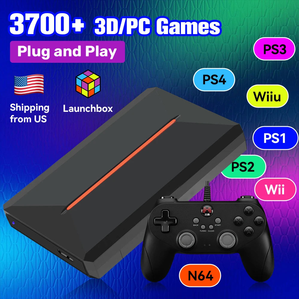 Launchbox OS 500GB Portable Gaming HDD Retro Game Console with 3700+PC/3D Games for PS4/PS3/PS2/PS1/Wii/Wiiu for Wins PC/Laptop