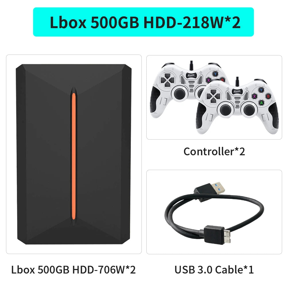 Launchbox OS 500GB Portable Gaming HDD Retro Game Console with 3700+PC/3D Games for PS4/PS3/PS2/PS1/Wii/Wiiu for Wins PC/Laptop
