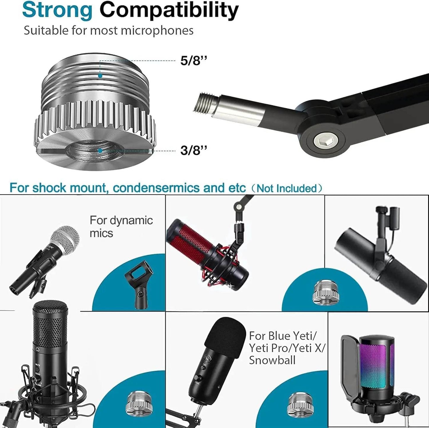 Boom Arm Mic Stand, Aveek Adjustable Desktop Metal Microphone Arm for HyperX QuadCast/Blue Yeti,Rotatable Scissor Microphone Arm - findify 2025
