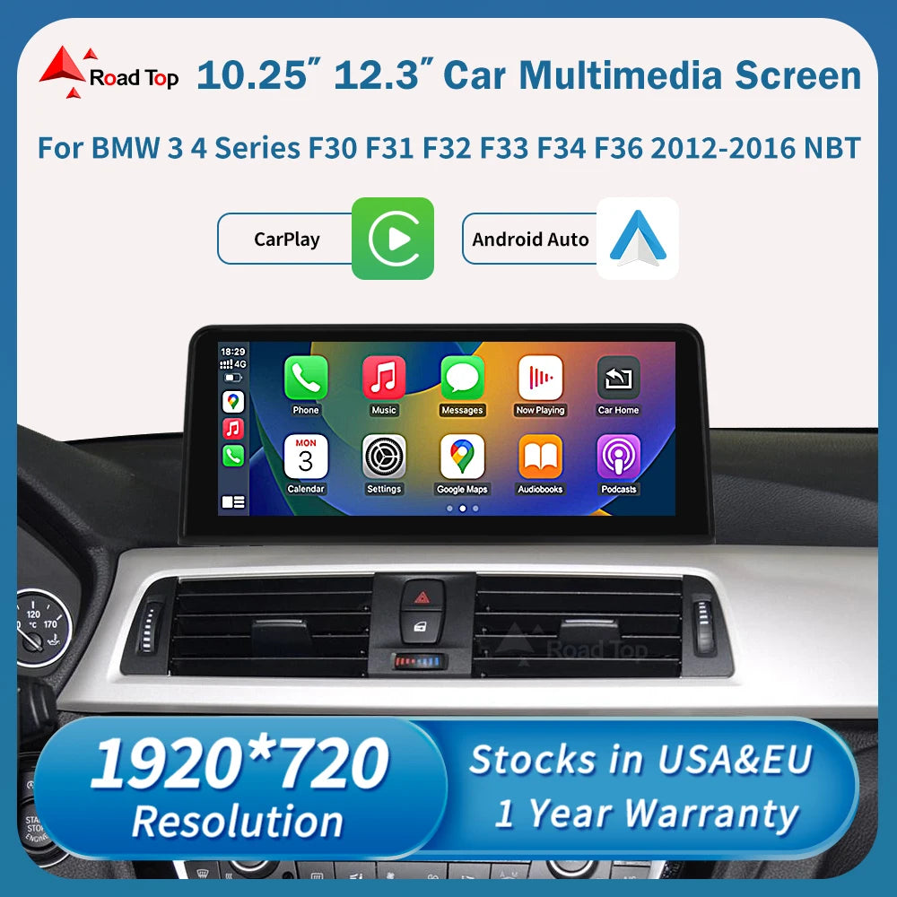Road Top 1920*720 Wireless Carplay Android Auto Multimedia Display Screen For BMW 3 4 Series F30 F31 F32 F33 F34 F36 NBT