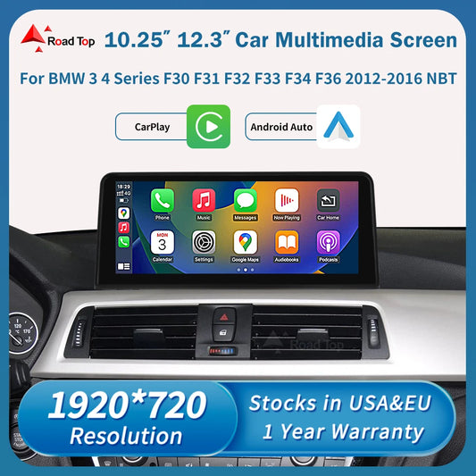 Road Top 1920*720 Wireless Carplay Android Auto Multimedia Display Screen For BMW 3 4 Series F30 F31 F32 F33 F34 F36 NBT