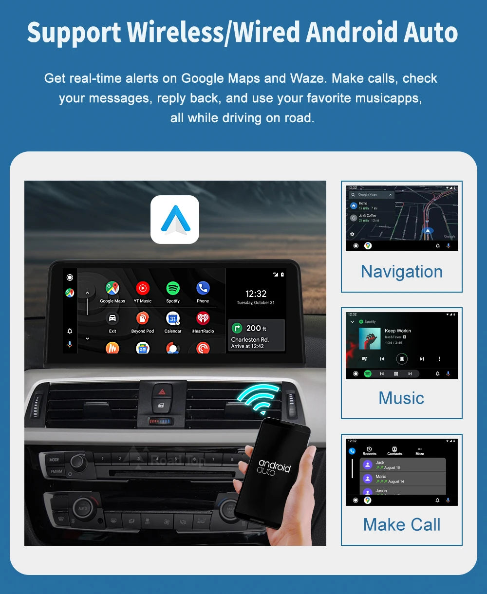 Road Top 1920*720 Wireless Carplay Android Auto Multimedia Display Screen For BMW 3 4 Series F30 F31 F32 F33 F34 F36 NBT