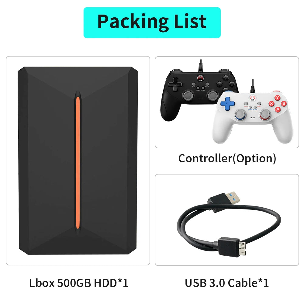 Launchbox OS 500GB Portable Gaming HDD Retro Game Console with 3700+PC/3D Games for PS4/PS3/PS2/PS1/Wii/Wiiu for Wins PC/Laptop