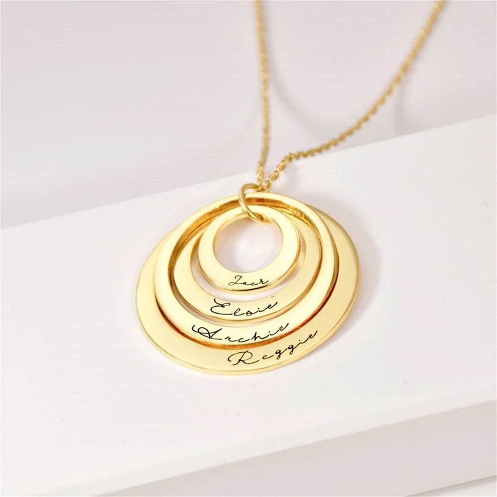Family Jewelry Engraved Name Circles Necklace Personalized Nameplate Custom Stainless Steel Pendant Necklaces For Women - findify 2025