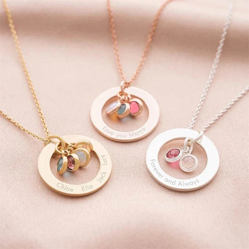 Custom Birthstone Eternal Ring Necklace Personalized Family Jewelry Round Choker Necklaces Stainless Steel Wife Birthday Gif - findify 2025