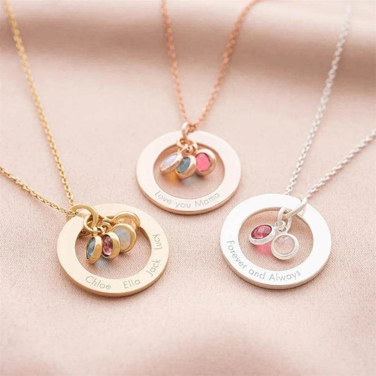 Custom Birthstone Eternal Ring Necklace Personalized Family Jewelry Round Choker Necklaces Stainless Steel Wife Birthday Gif - findify 2025