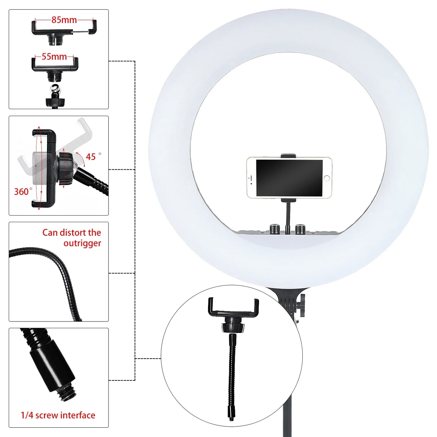 Fusitu FT-54 LED Ring Light Dimmable Selfie Lamp Stand Phone Holder For Video Live Profissional Photography Lighting kit