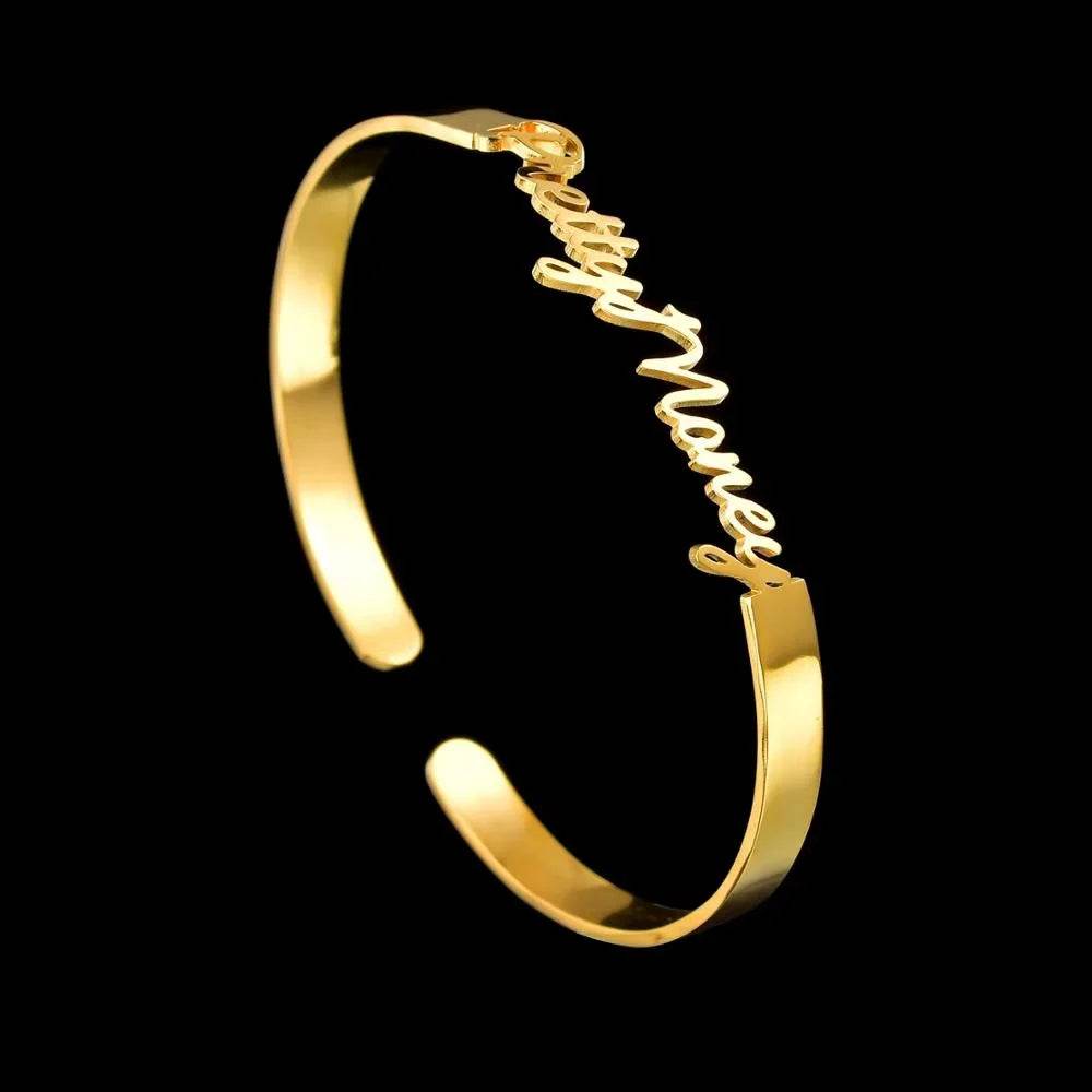 Custom Two Name Couple Adjustable Bracelet Women Girl Stainless Steel Waterproof Cuffs Bracelet Anniversary Jewelry Gift For Her - findify 2025