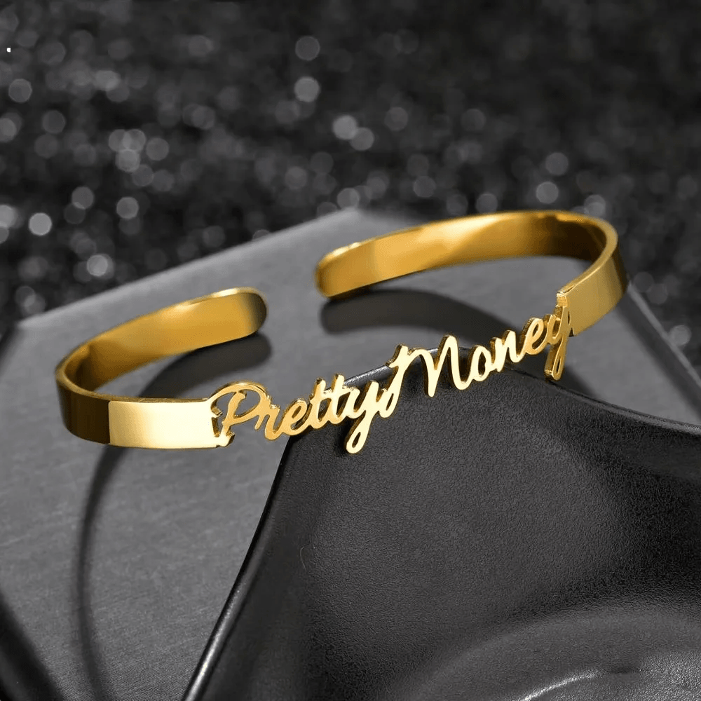 Custom Two Name Couple Adjustable Bracelet Women Girl Stainless Steel Waterproof Cuffs Bracelet Anniversary Jewelry Gift For Her - findify 2025