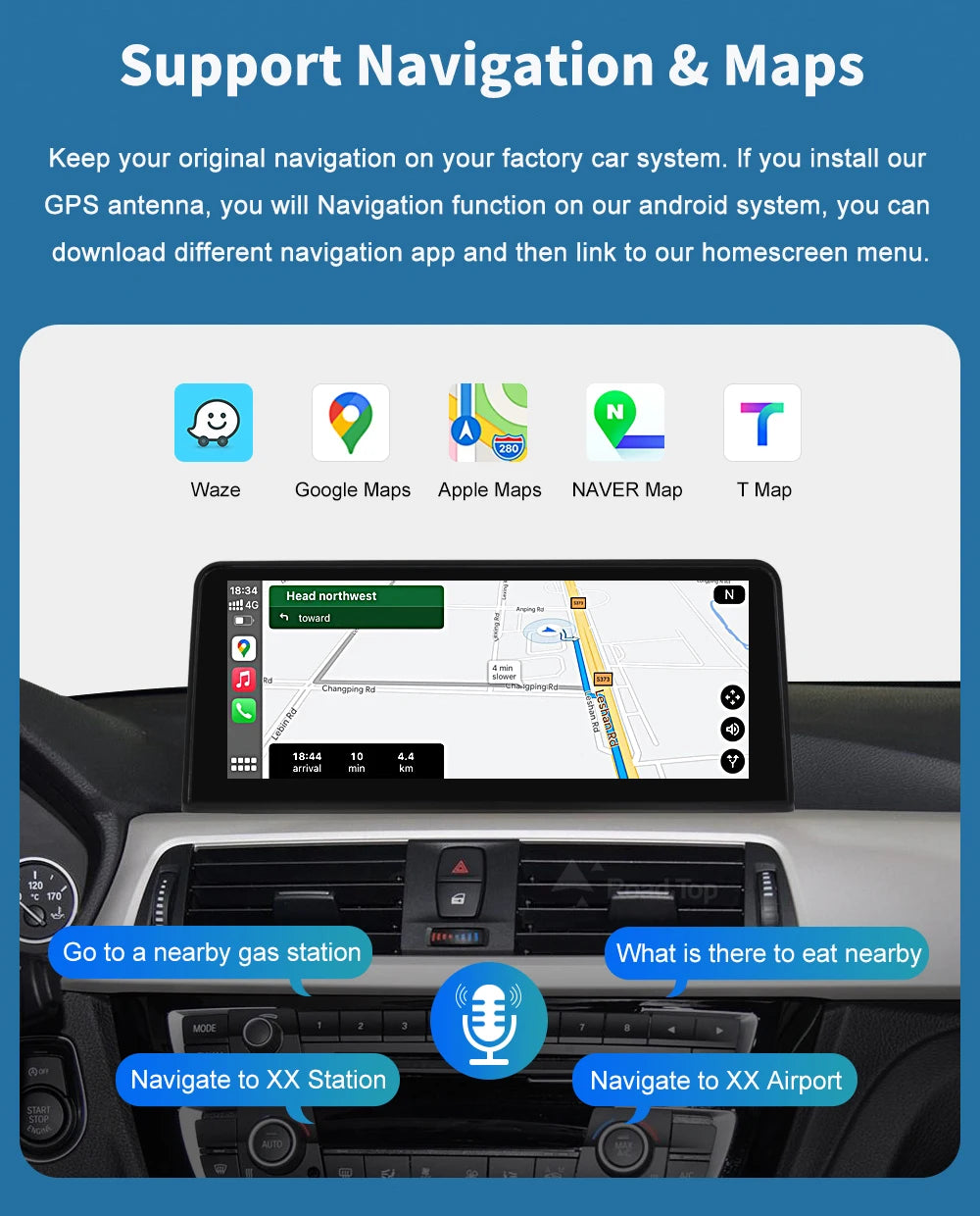 Road Top 1920*720 Wireless Carplay Android Auto Multimedia Display Screen For BMW 3 4 Series F30 F31 F32 F33 F34 F36 NBT