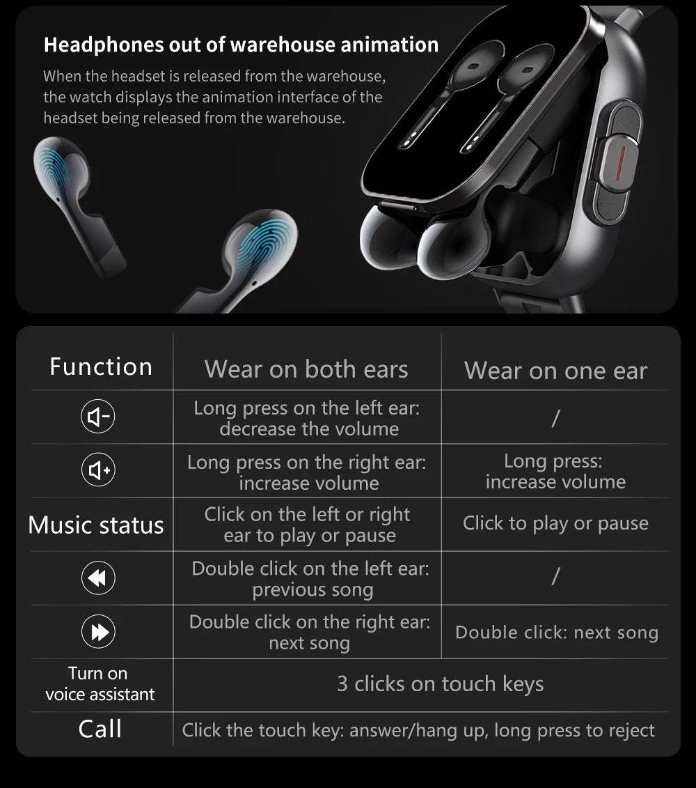 2 in 1 Built-in Smartwatch with Earphone Multi-Sport NFC Call Smart Watch with Earbuds Headphone for iPhone Android Smartphone - findify 2025