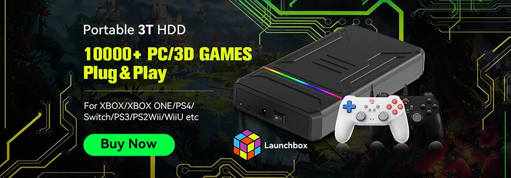 Launchbox OS 500GB Portable Gaming HDD Retro Game Console with 3700+PC/3D Games for PS4/PS3/PS2/PS1/Wii/Wiiu for Wins PC/Laptop