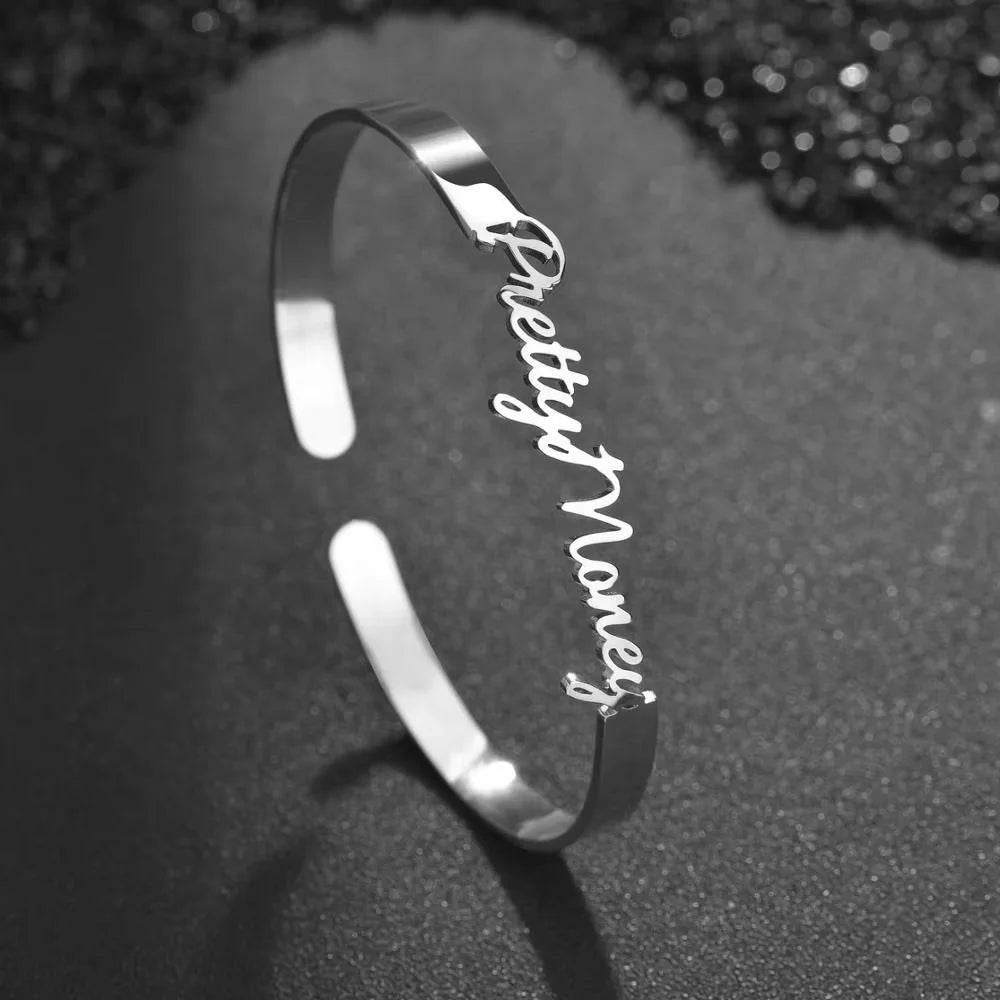 Custom Two Name Couple Adjustable Bracelet Women Girl Stainless Steel Waterproof Cuffs Bracelet Anniversary Jewelry Gift For Her - findify 2025