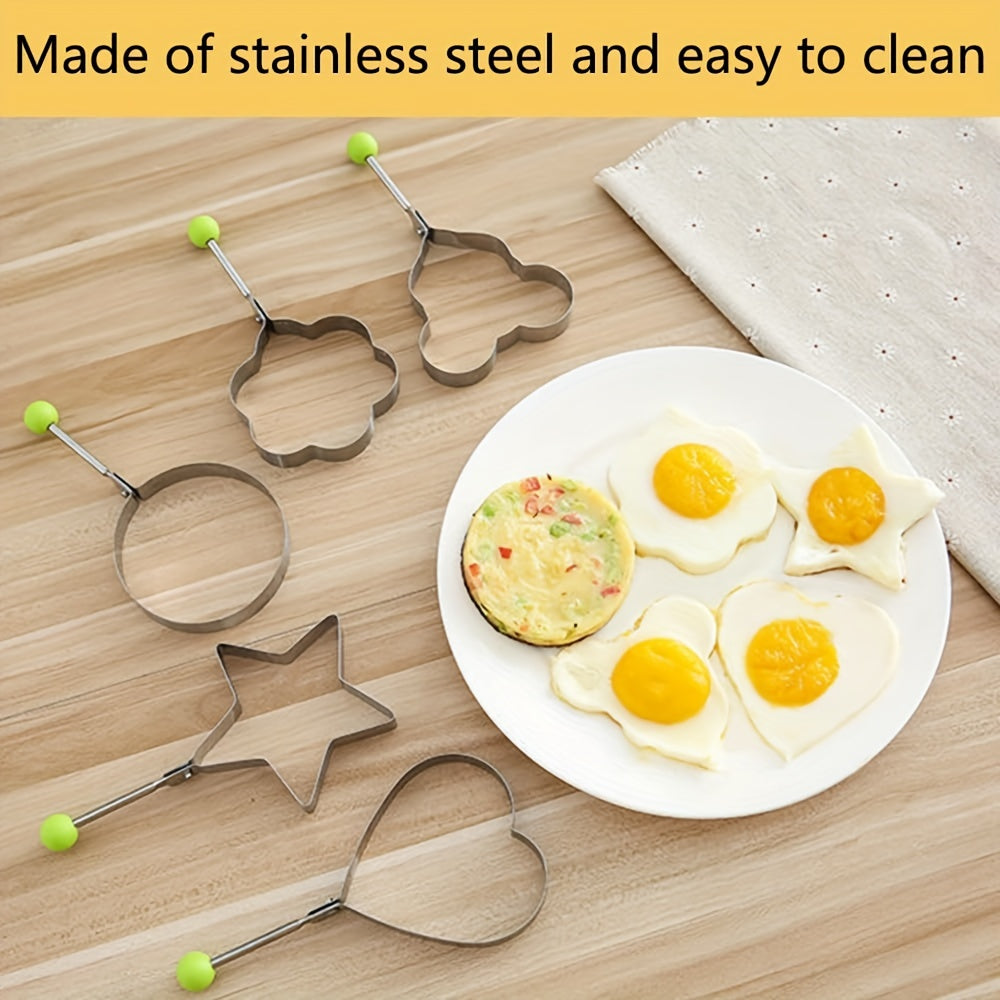 5PC Cute Egg Circles - Stainless Steel Egg Molds for Omelets, Chicken Rolls - Kitchen Appliances & Accessories - Perfect for Breakfast & Fun Cooking - Great Gift for Foodies & Families