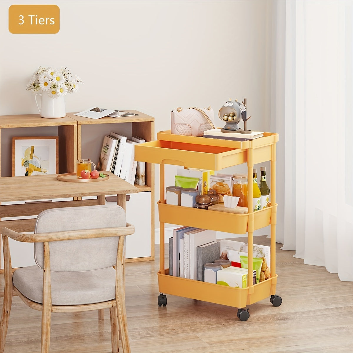 Multi-Tier Storage Trolley - Space-Saving Floor-to-Ceiling Design, Smooth Mobility, and Versatile Use in Kitchen, Bathroom, Bedroom, and Living Room for Displaying Snacks and Essentials