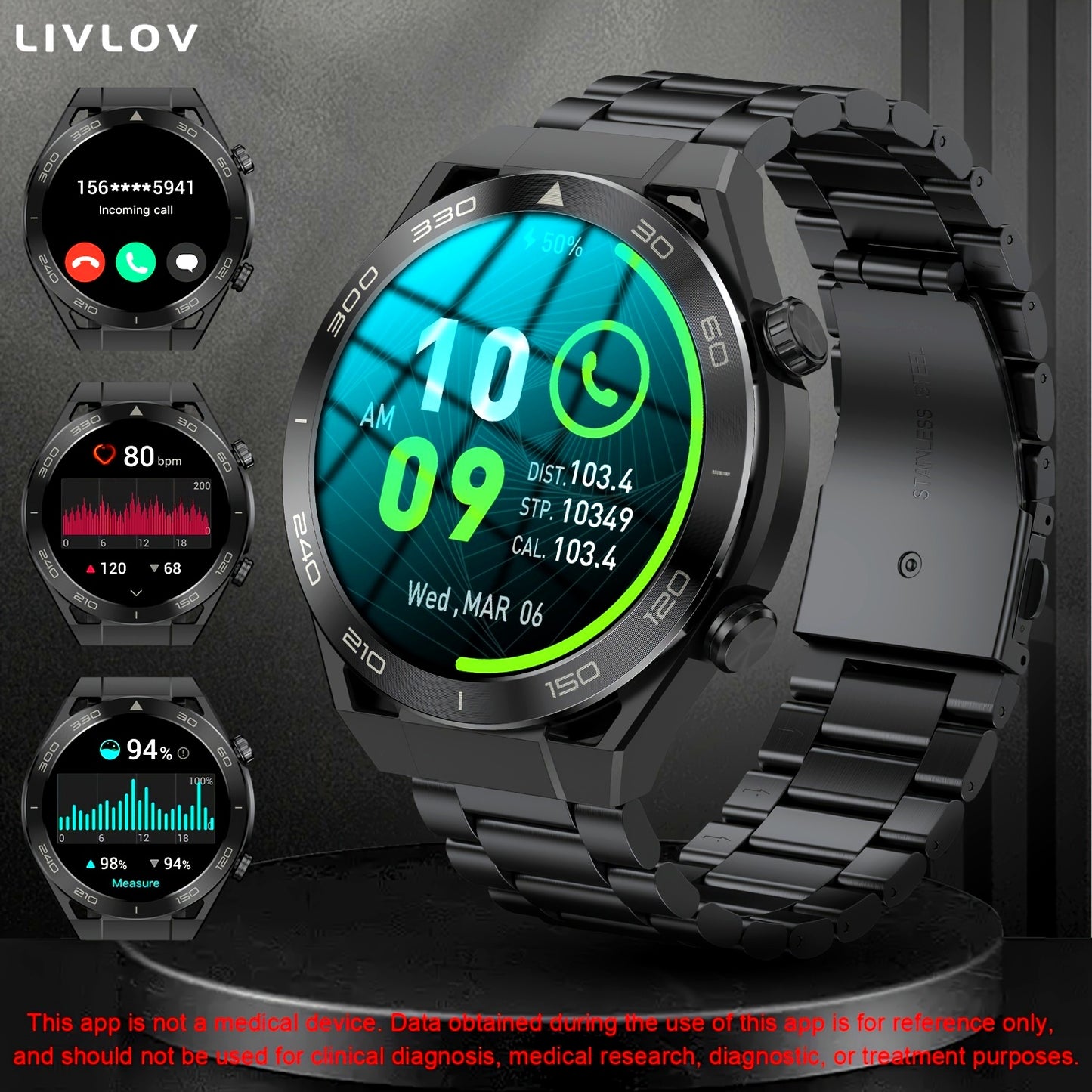 1.52"HD Touch Screen Smart Watch For, With Answer & Make Calls, Messages Notifications, 100+ Sports Modes, Pedometer, Calories, Outdoor Activity Fitness Tracker Smartwatch For Men Android And IOS Phones, Gifts For Friends