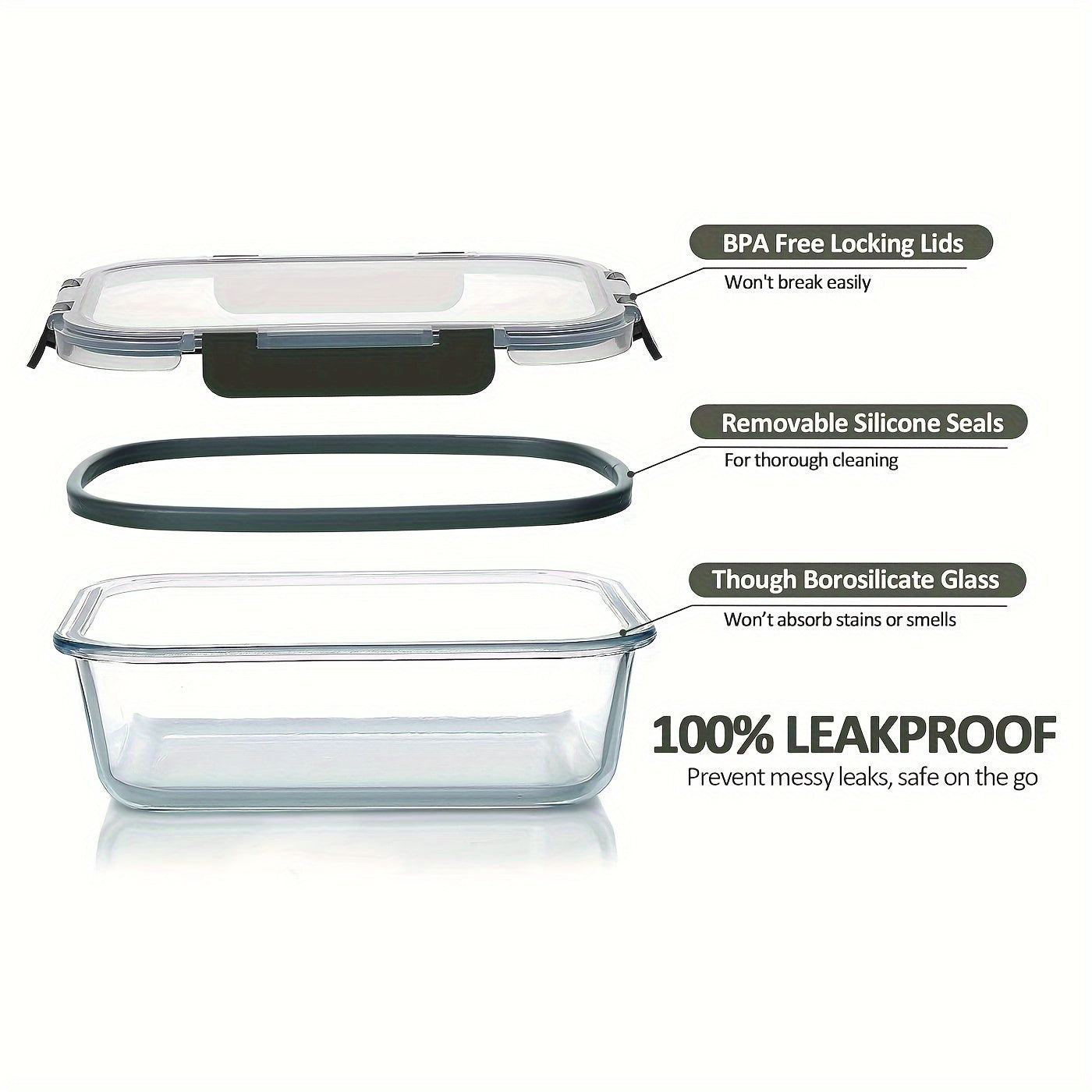 15pcs Glass Food Storage Containers with Snap Locking Lids Glass Meal Prep Containers Set - Airtight Lunch Containers, Microwave, Oven, Freezer and Dishwasher