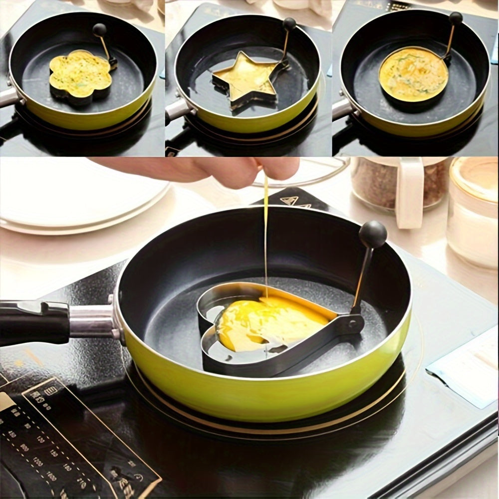 5PC Cute Egg Circles - Stainless Steel Egg Molds for Omelets, Chicken Rolls - Kitchen Appliances & Accessories - Perfect for Breakfast & Fun Cooking - Great Gift for Foodies & Families