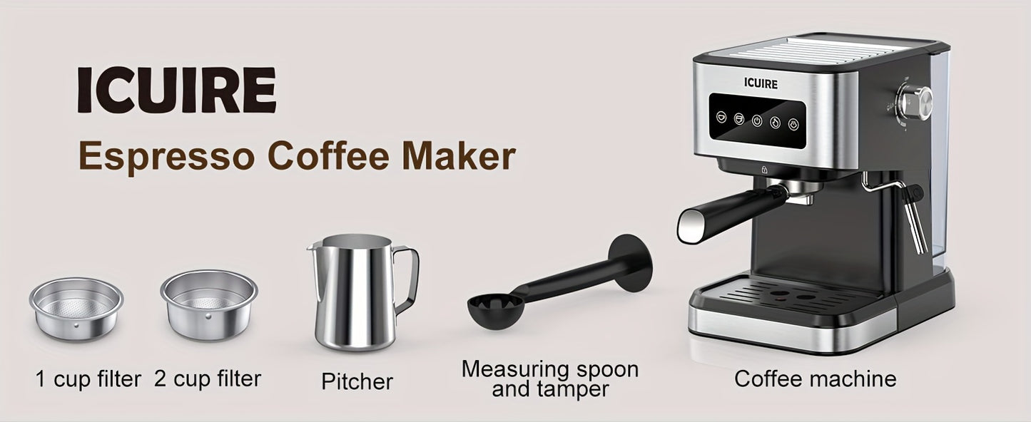 ICUIRE Espresso Machine with Milk Frother, Free milk bubble cup, 20 Bar Pump Pressure Coffee Machine, 1.5L/50oz Removable Water Tank, 1050W Semi-Automatic Espresso/Latte/Cappuccino Machines for Home Barista, Office, kitchen A