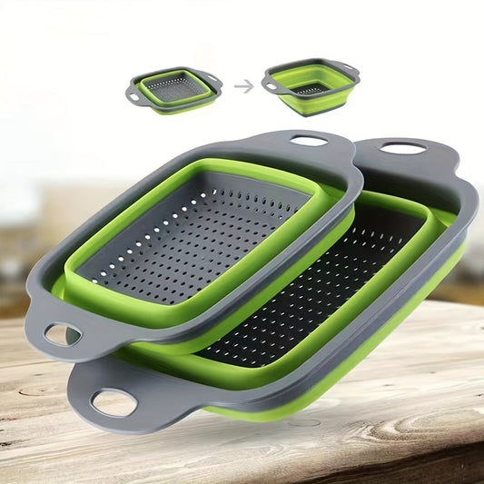 2pcs, Foldable Silicone Colander, Vegetable Washing Basket Strainer, Kitchen Sink Folding Square Drain Basket, Fruit And Vegetable Basket, Kitchen Accessaries