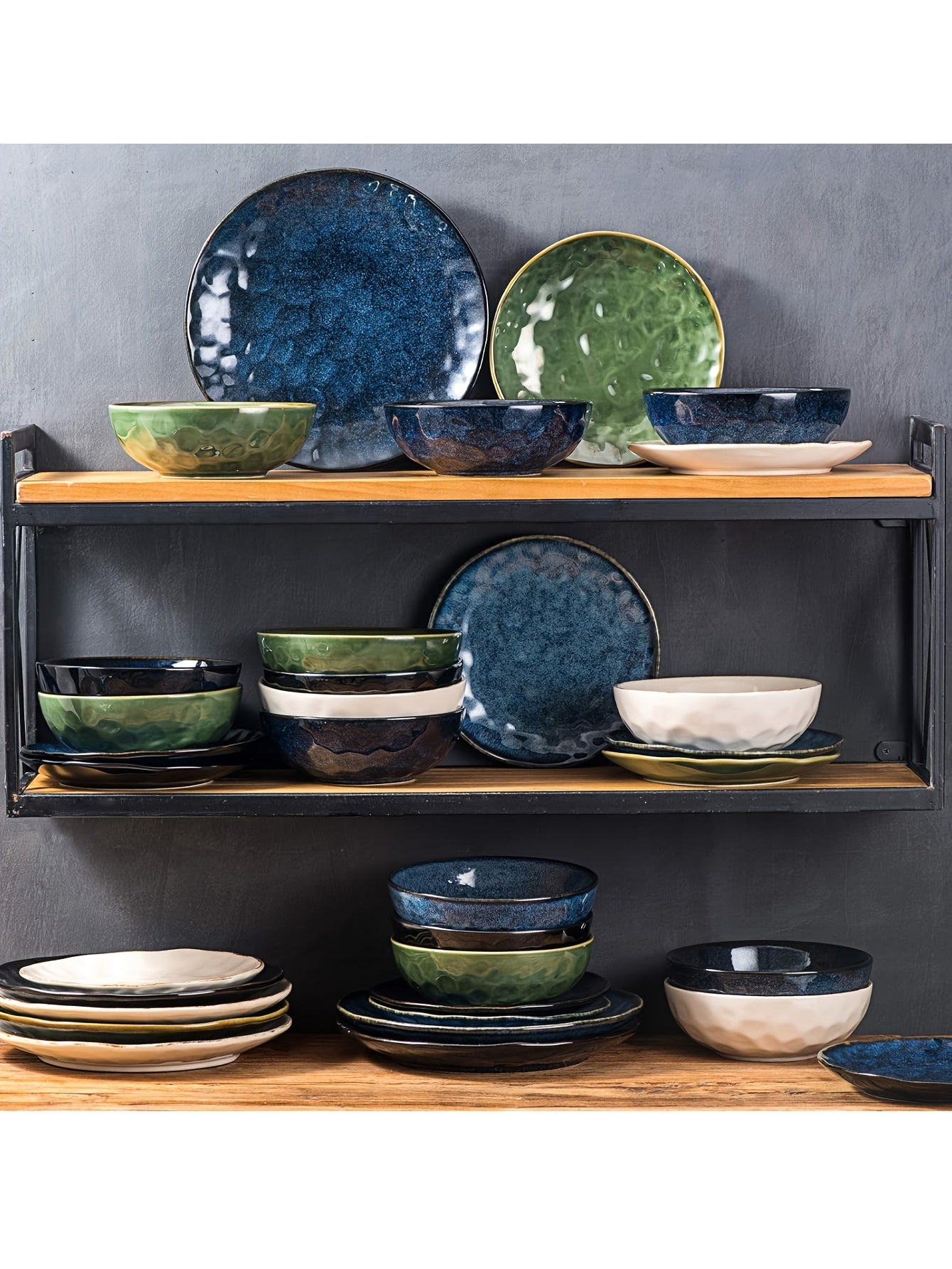 6pcs, vicrays Ceramic Salad Bowls Set for Kitchen, Serving - 32 Ounce Soup Bowls, Pasta Bowls, Chip Resistant, Dishwasher Microwave Safe, Large, Fluted, stoneware (Blue)