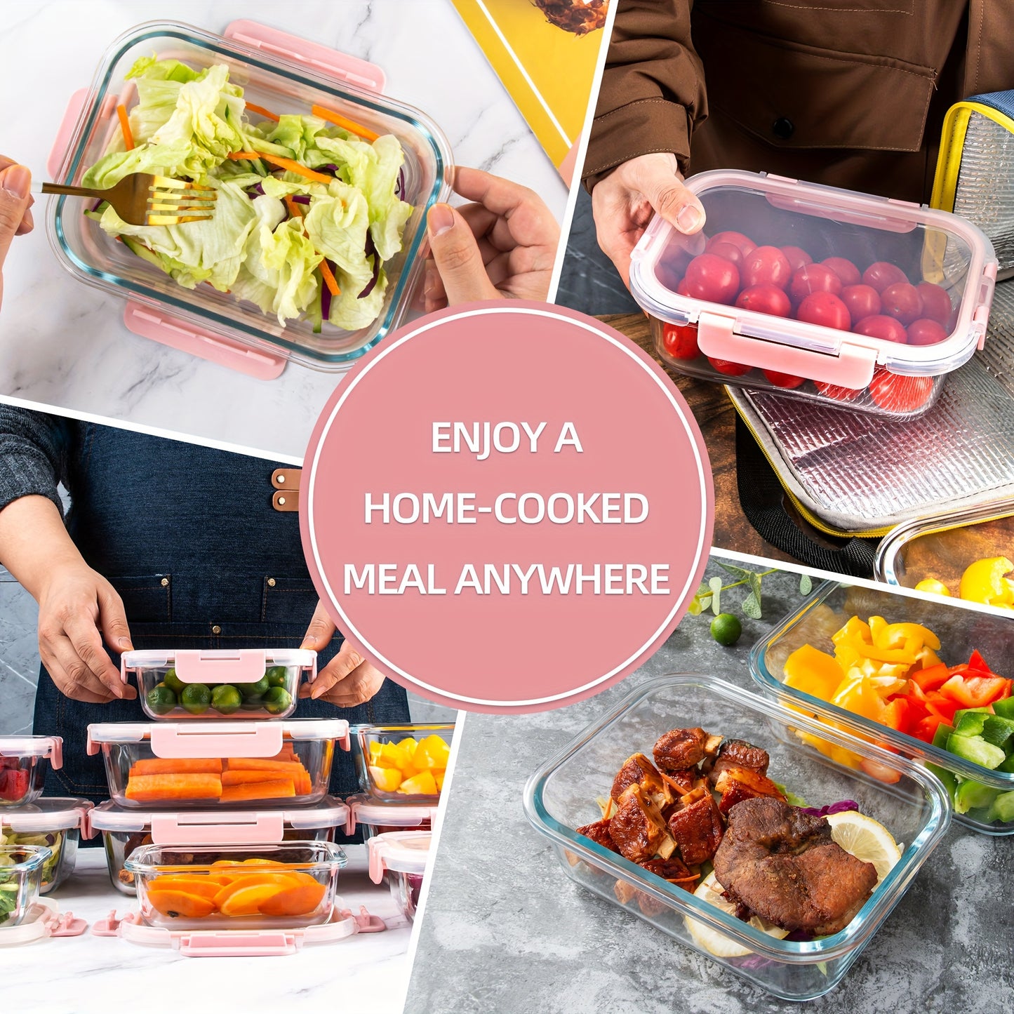 10 Pack Glass Food Storage Containers with Airtight Lids, Leak-Proof Meal Prep Containers with Lids, Dishwasher/Microwave/Freezer Safe