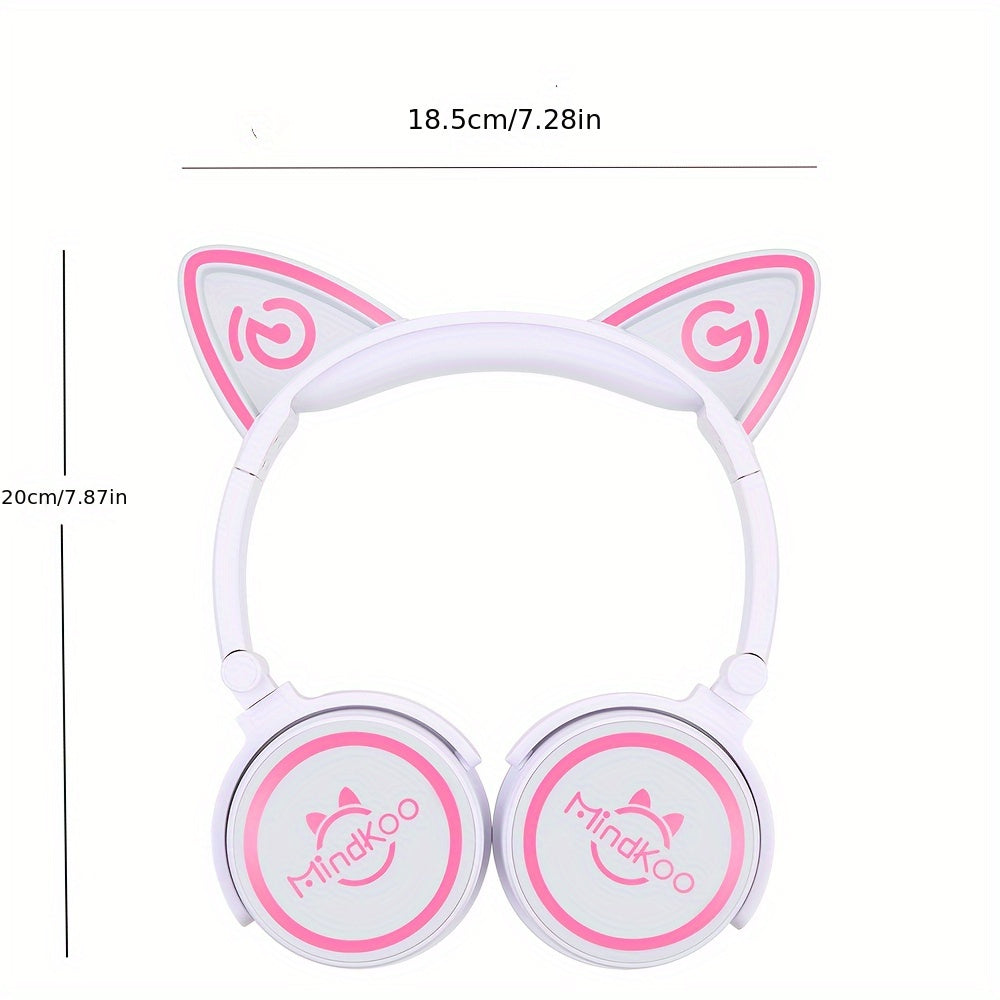 Mindkoo Over-Ear Wireless Headphones, Cat Ear Headphones With 7 Colors LED Light, Foldable, Built-in Microphone And Volume Control For PC/Cell Phones/Teens/Adults
