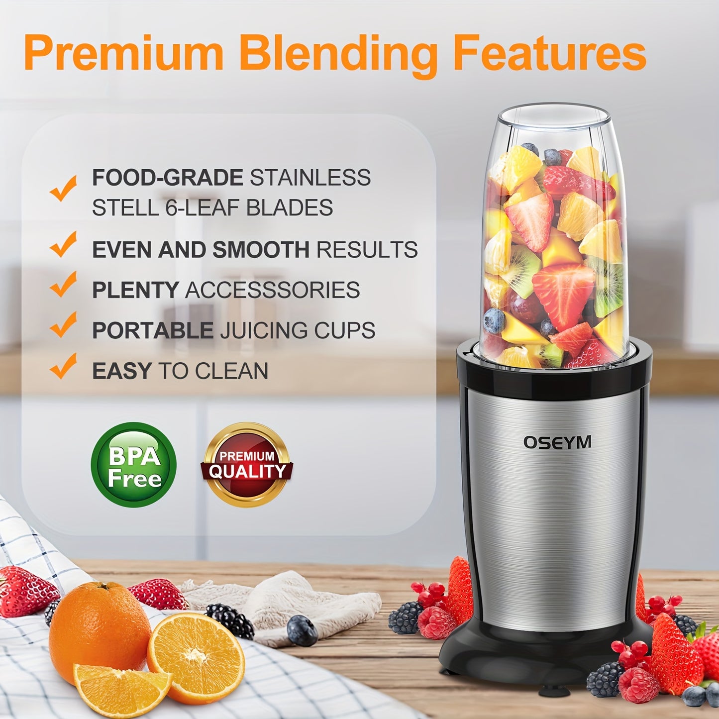 Portable Blender, Personal Size Blender for Shakes and Smoothies, Strong Cutting Power with Six Blades, 2*17Oz Juicer Cup for Sports, Travel