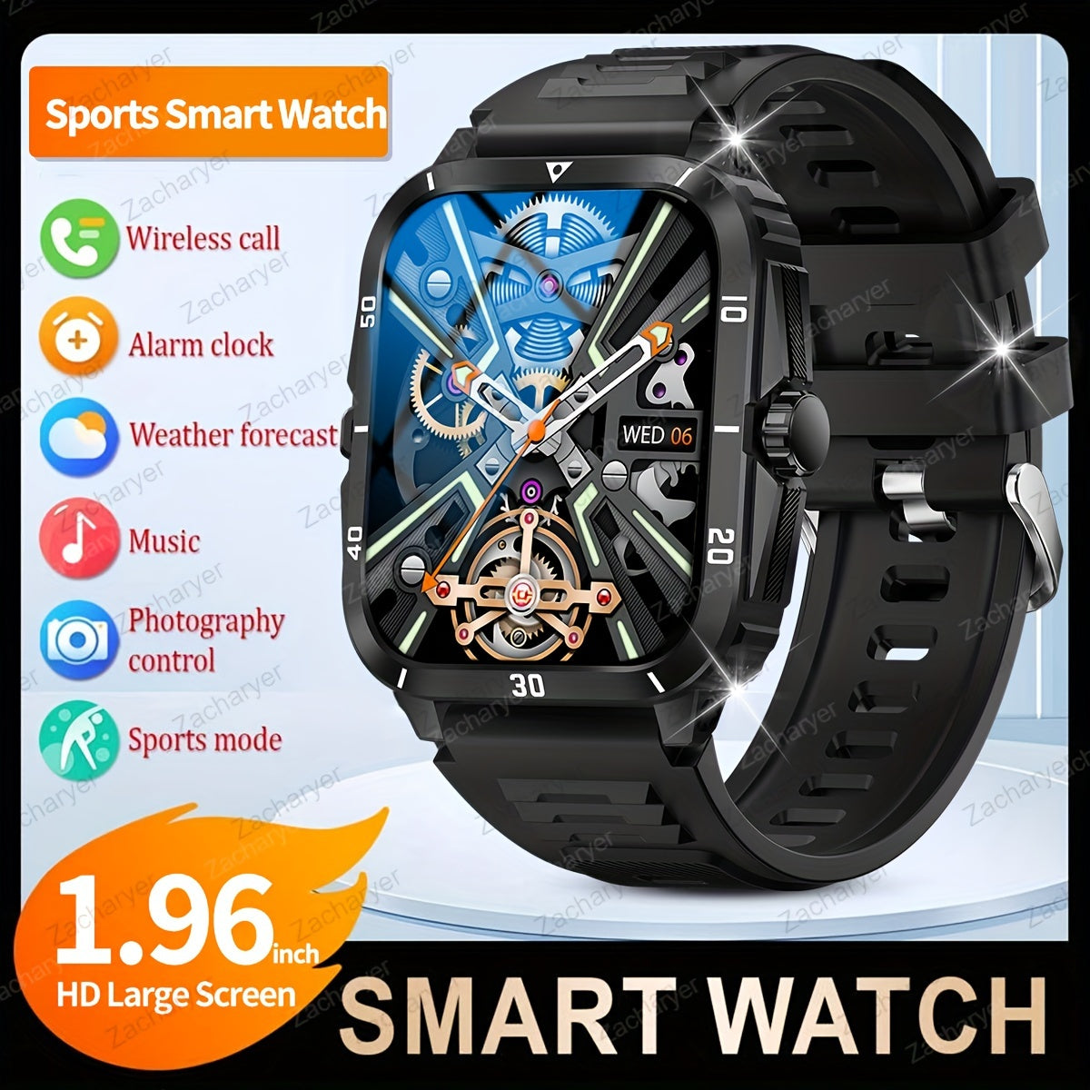 [Smart Sports Watch] Wireless Sports Smartwatch - Smart Watch for Android Phones & iPhone with Long Battery Life, HD Large Screen, Music Control, Weather Forecast, Sedentary Reminder, Step Monitoring, Unisex Design