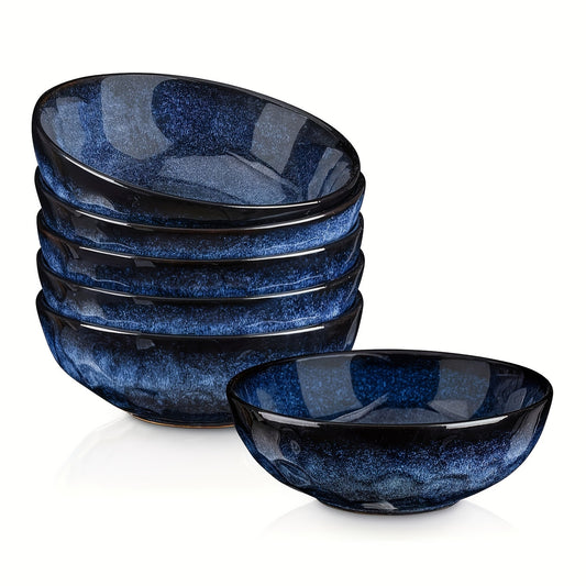 6pcs, vicrays Ceramic Salad Bowls Set for Kitchen, Serving - 32 Ounce Soup Bowls, Pasta Bowls, Chip Resistant, Dishwasher Microwave Safe, Large, Fluted, stoneware (Blue)