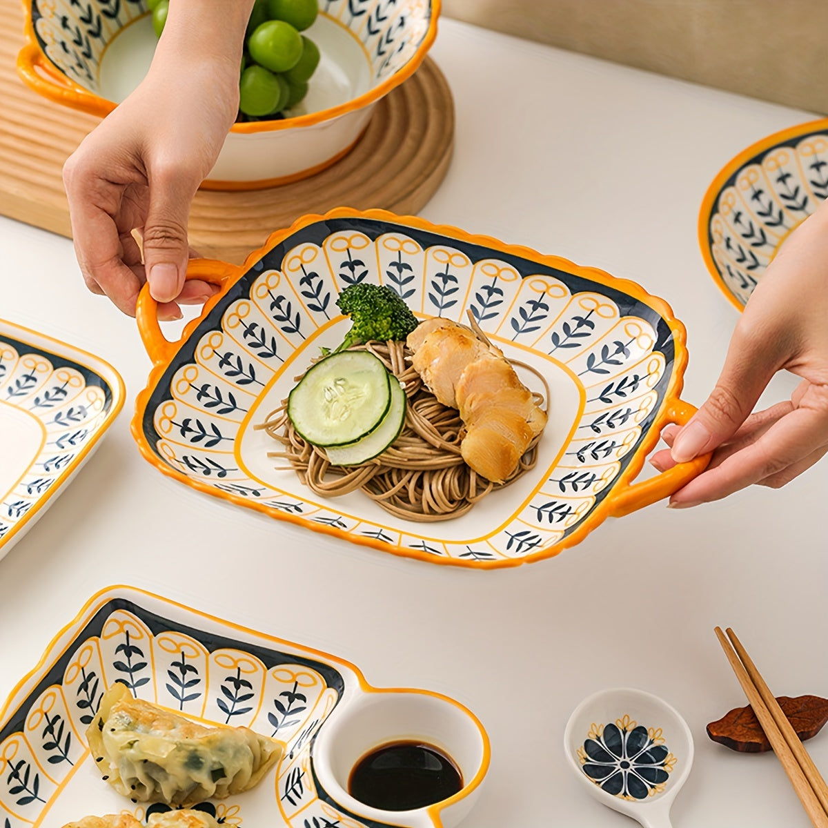 8 Pieces Ceramic Dinnerware Set, Scandinavian Ins Style Bowlware Dinner Plate, Colorful Salad Plate, Dessert Plate, Appetizer Plate, Lunch Porcelain Plate, Dishwasher Safe, Oven Safe, Microwave Safe, Home Kitchen Tableware Se