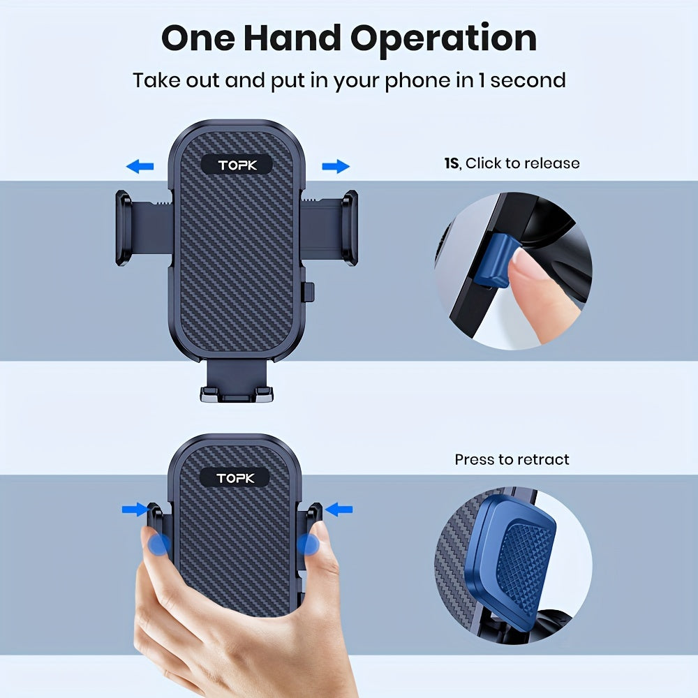 TOPK D42C Car Dashboard Phone Holder - Adjustable Vertical & Horizontal Mount, Strong Adhesion, Includes Bonus Pads, Compatible with All Phones, Waterproof ABS Material, Car Phone Mount|Sleek Car Accessory|Textured Surface Gr