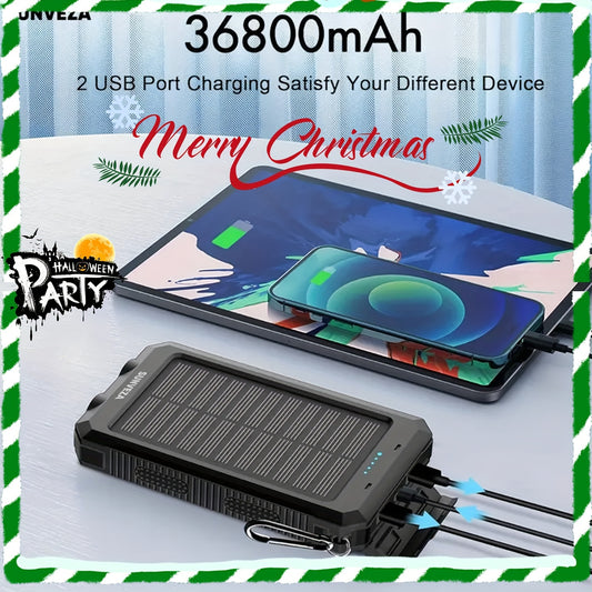 36800mAh Solar Power Bank Dual QC 3.0 & 5V3.1A Fast Charging, Built-in Flashlight, Compact Portable Charger For All Phones And Devices, With Long-Lasting Battery Life, Durable Design, And LED Light For Emergency Situations Ch