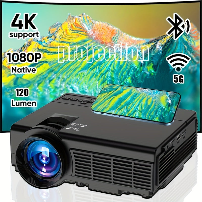 With WIFI And 5G, Native 1080P Portable 4K Projector For Home Theater, Bedroom, Party, Outdoor, Compatible With HDTV, USB, VGA, AV, IOS And Android Phones
